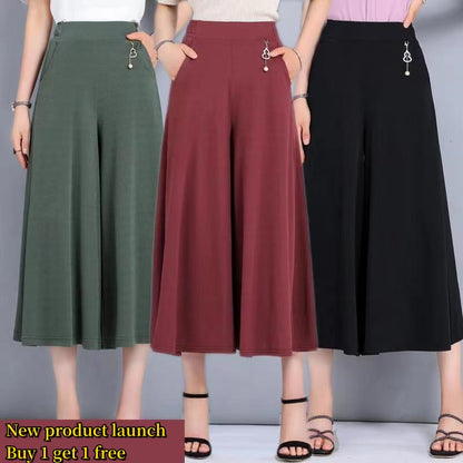 ❤️【M-5XL】2025 Pantaloni noi de dama de vară picioare late mătase de gheață până la glezne  3911940