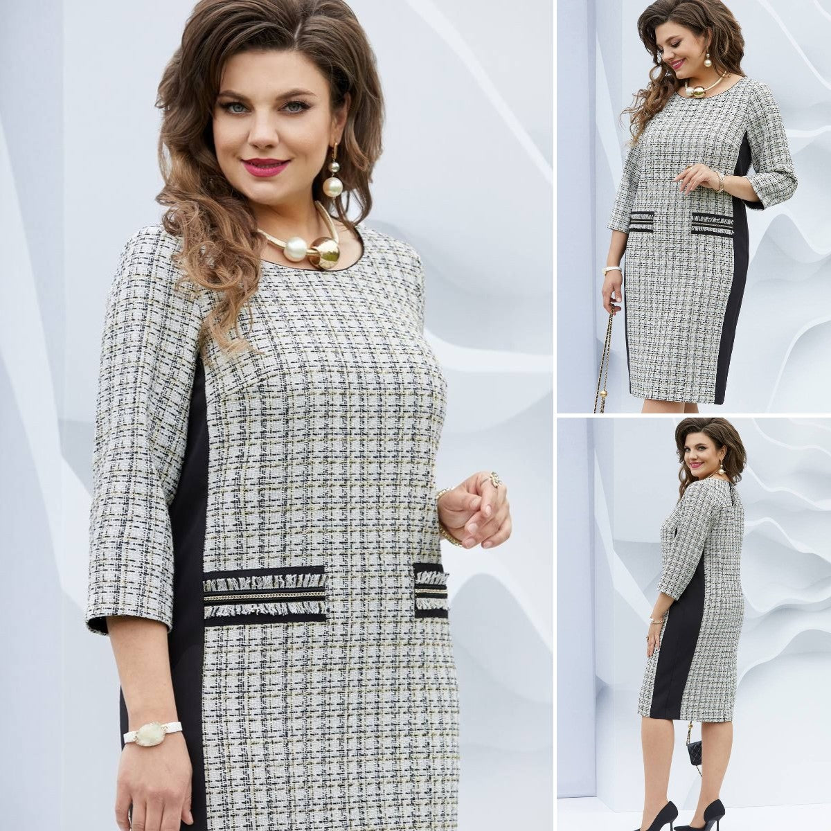 🍃【S-5XL】🍂Rochie în carouri în stil toamnă târziu 3806060 