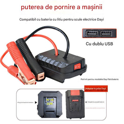 🚗🧰Convertor multifuncțional pentru pornire de urgență a bateriei auto【(interfață USB dublă)】